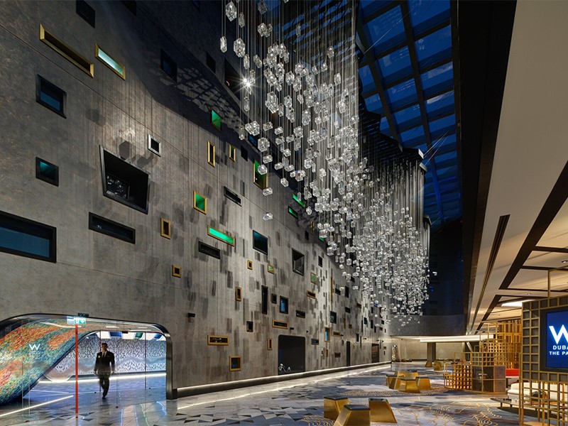 Large Crystal Ceiling Chandelier in The Lobby